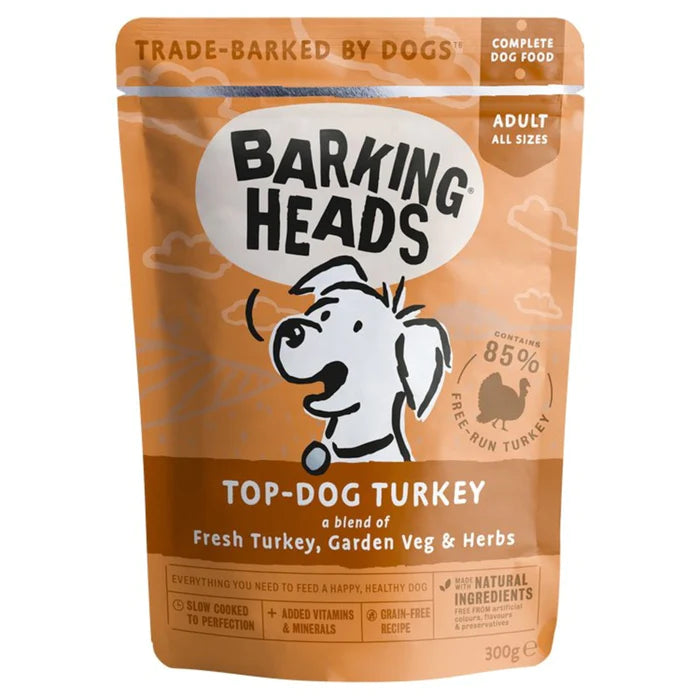 Barking Heads Top Dog Turkey Grain Free Dog Wet Food 300gm pouch x 10 pouches
