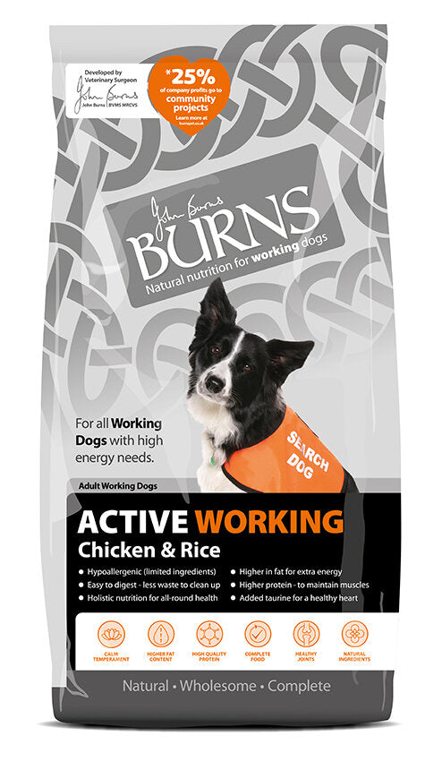 Burns Active Working Chicken & Rice Adult & Senior Dog Food 12 kg bag