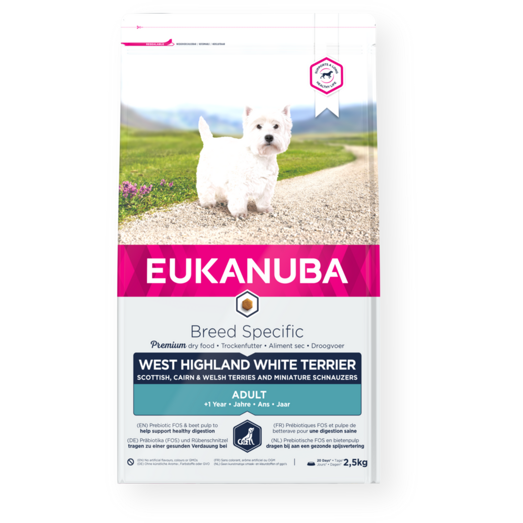 Eukanuba Adult West Highland White Terrier Chicken Dog Food 2.5 kg bag